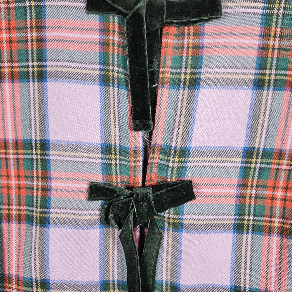 CeCe‎ Peplum Top Womens Large Violet Plaid Velvet Bow Short Puff Sleeve Preppy - Picture 6 of 8